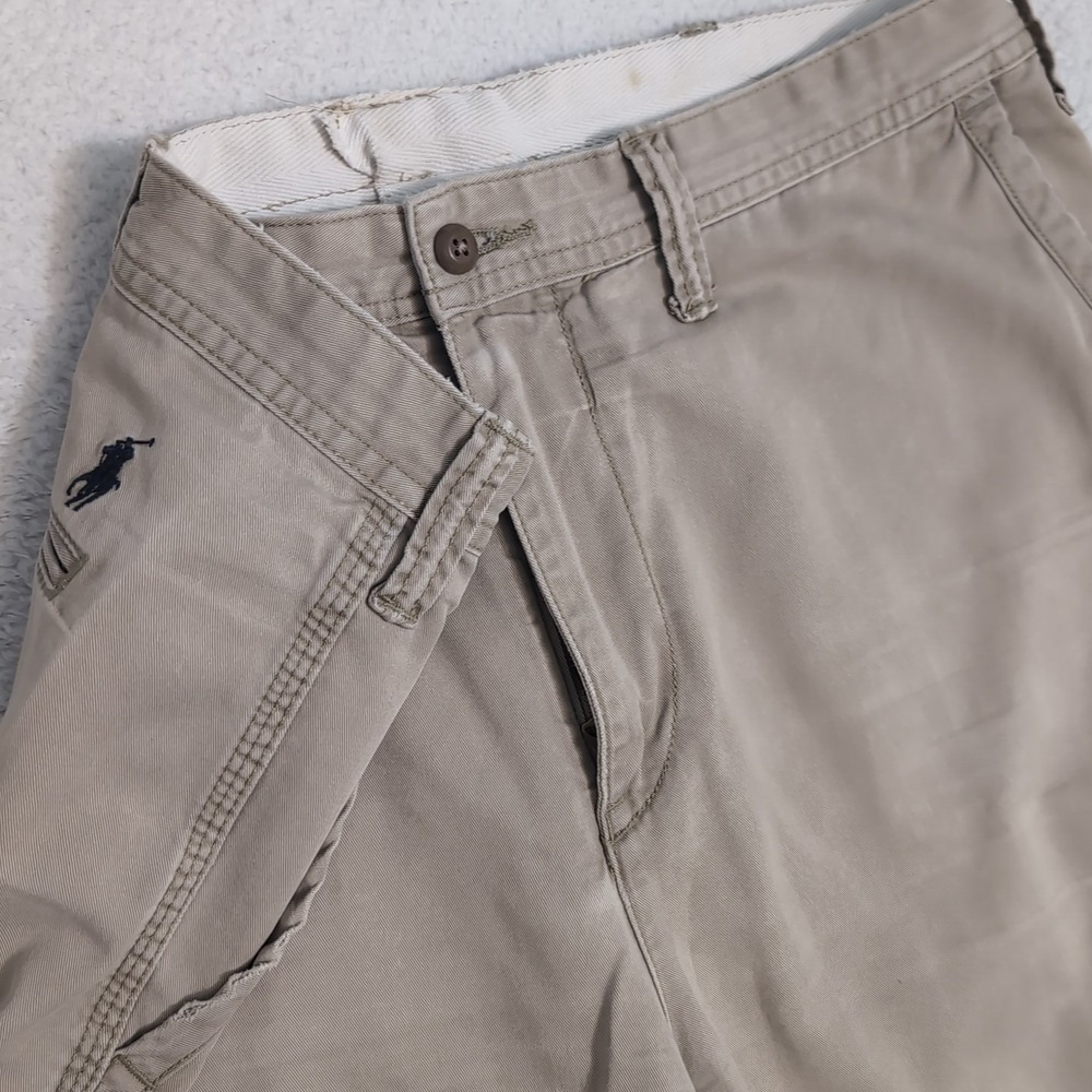 Polo Ralph Lauren Relaxed Fit Beige Shorts Navy Blue Pony Logo 36"x7"
